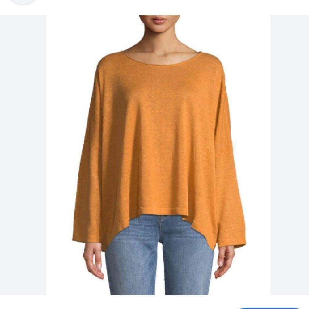 Eileen Fisher Women Top Orange 1X Organic Linen Pullover Curry 3/4 S